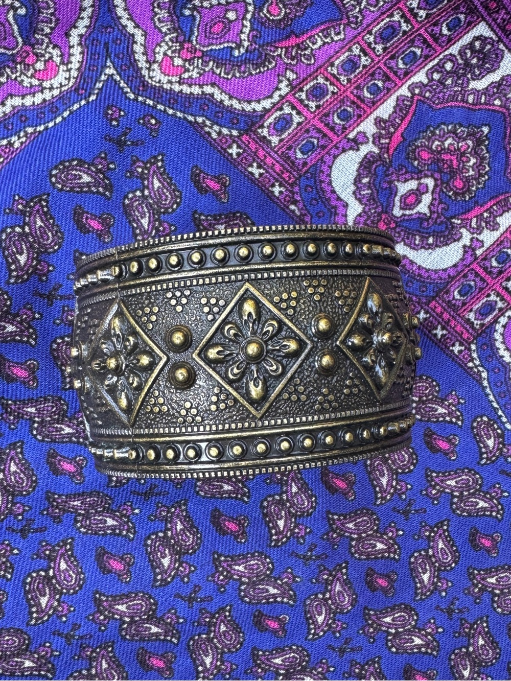 Antique-Style Wide Metal Cuff Bracelet in Brass Tone